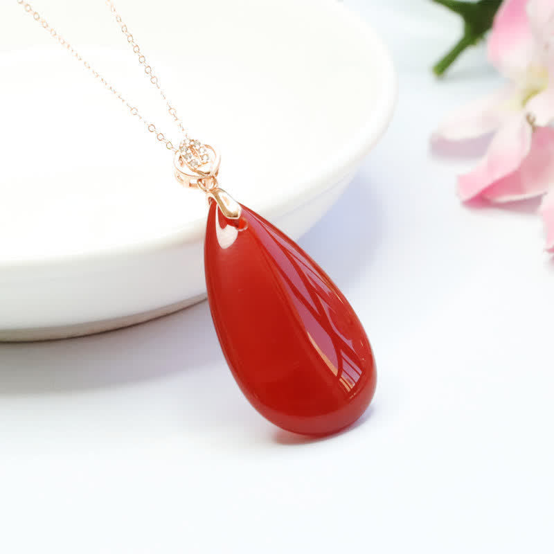 Collier Confiance en agate rouge | Pendentif goutte d'eau en argent sterling