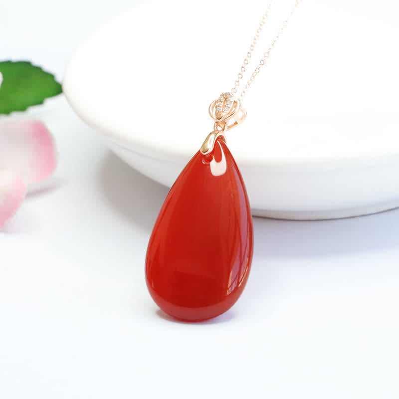 Collier Confiance en agate rouge | Pendentif goutte d'eau en argent sterling