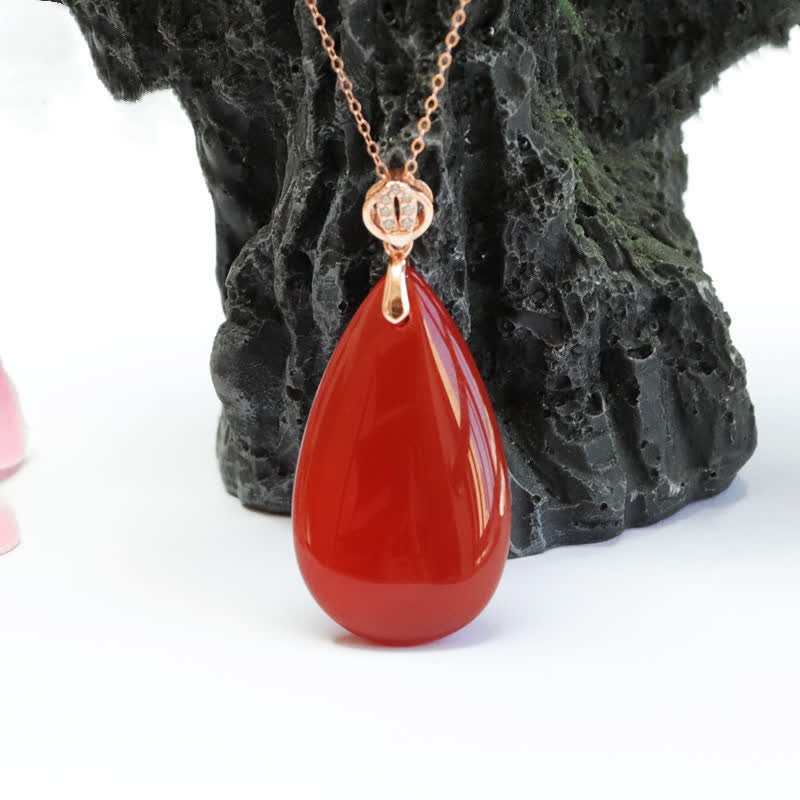 Collier Confiance en agate rouge | Pendentif goutte d'eau en argent sterling
