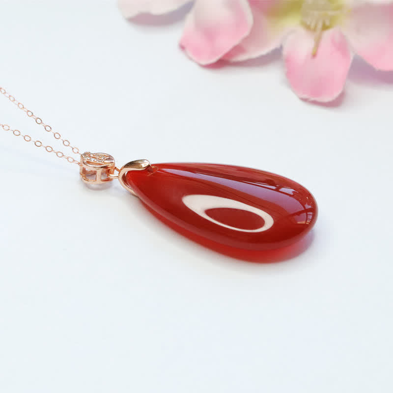 Collier Confiance en agate rouge | Pendentif goutte d'eau en argent sterling
