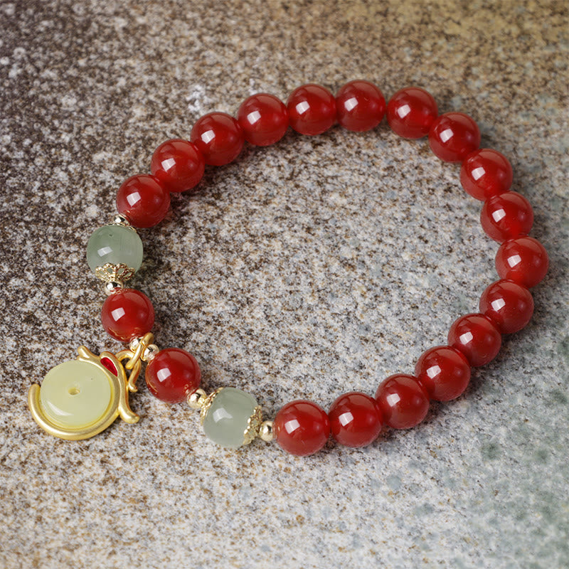 Bracelet de la paix en jade et agate rouge | Succès et protection