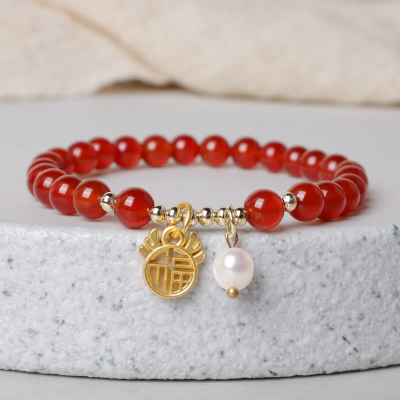 Bracelet de la paix en jade et agate rouge | Succès et protection