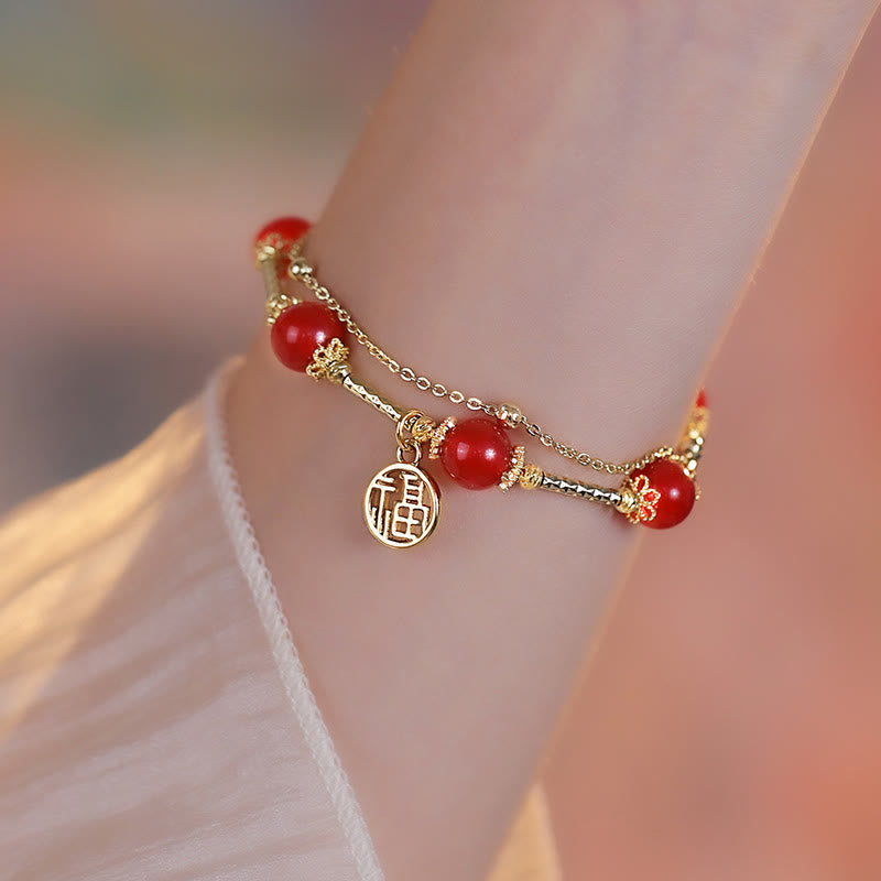 Bracelet d'acceptation de soi en agate rouge Fu
