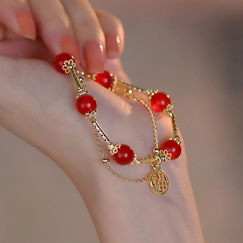 Bracelet d'acceptation de soi en agate rouge Fu