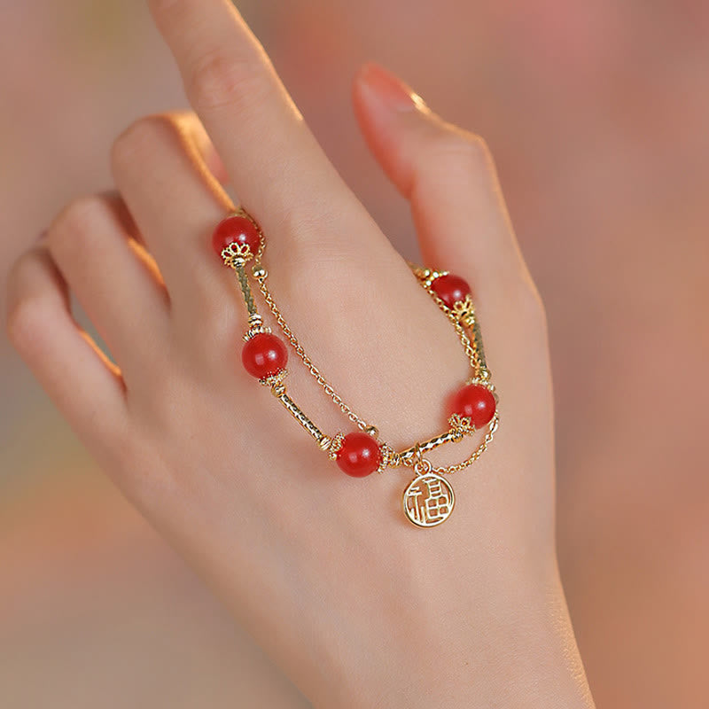 Bracelet d'acceptation de soi en agate rouge Fu
