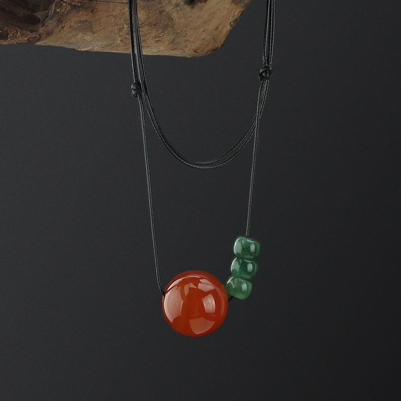 Collier apaisant en cuir avec agate rouge et aventurine verte