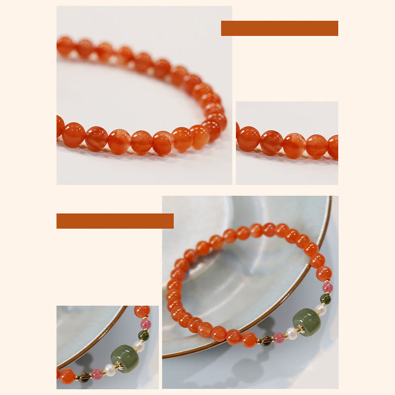 Bracelet en agate rouge et jade Hetian 6 mm pour la confiance et le calme