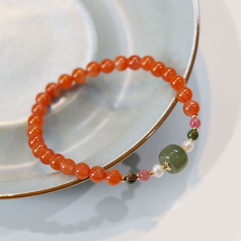 Bracelet en agate rouge et jade Hetian 6 mm pour la confiance et le calme