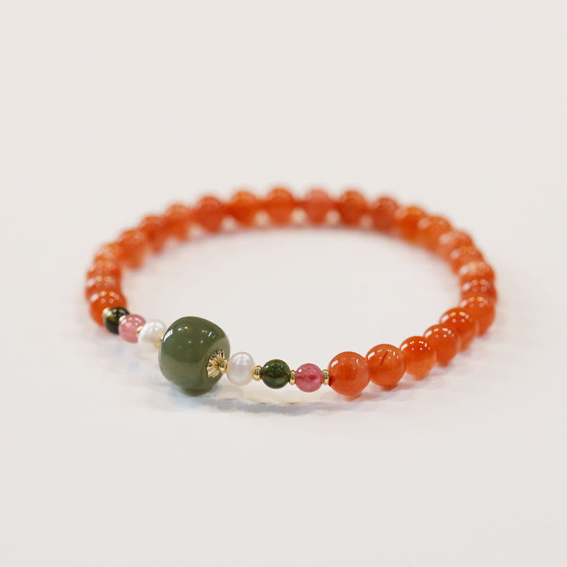 Bracelet en agate rouge et jade Hetian 6 mm pour la confiance et le calme