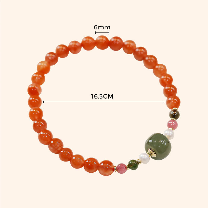 Bracelet en agate rouge et jade Hetian 6 mm pour la confiance et le calme