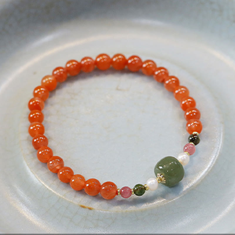 Bracelet en agate rouge et jade Hetian 6 mm pour la confiance et le calme