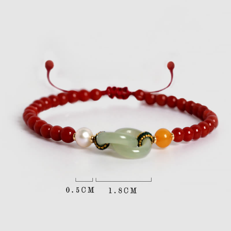 Bracelet de confiance en agate rouge et jade Hetian avec boucle de paix