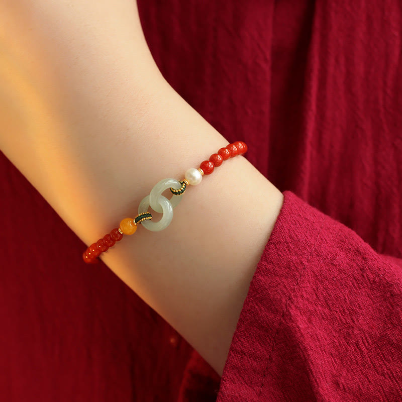 Bracelet de confiance en agate rouge et jade Hetian avec boucle de paix