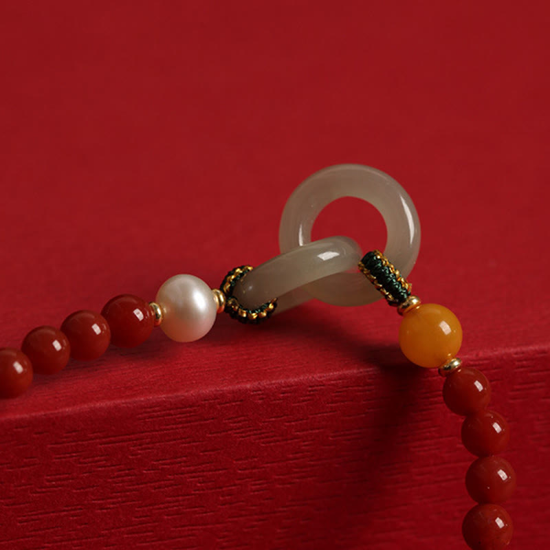 Bracelet de confiance en agate rouge et jade Hetian avec boucle de paix