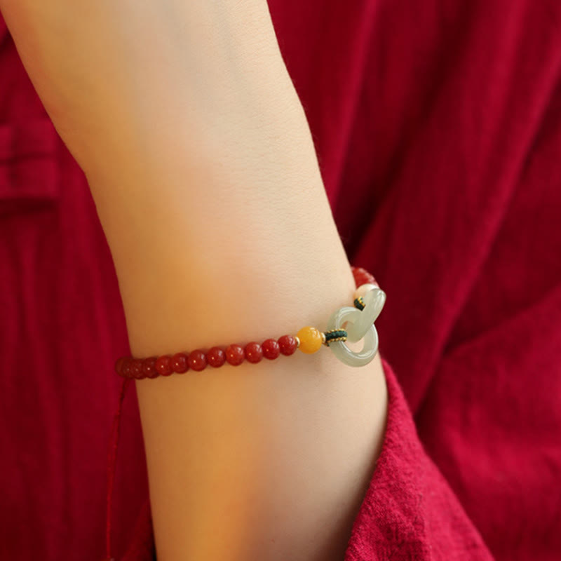 Bracelet de confiance en agate rouge et jade Hetian avec boucle de paix