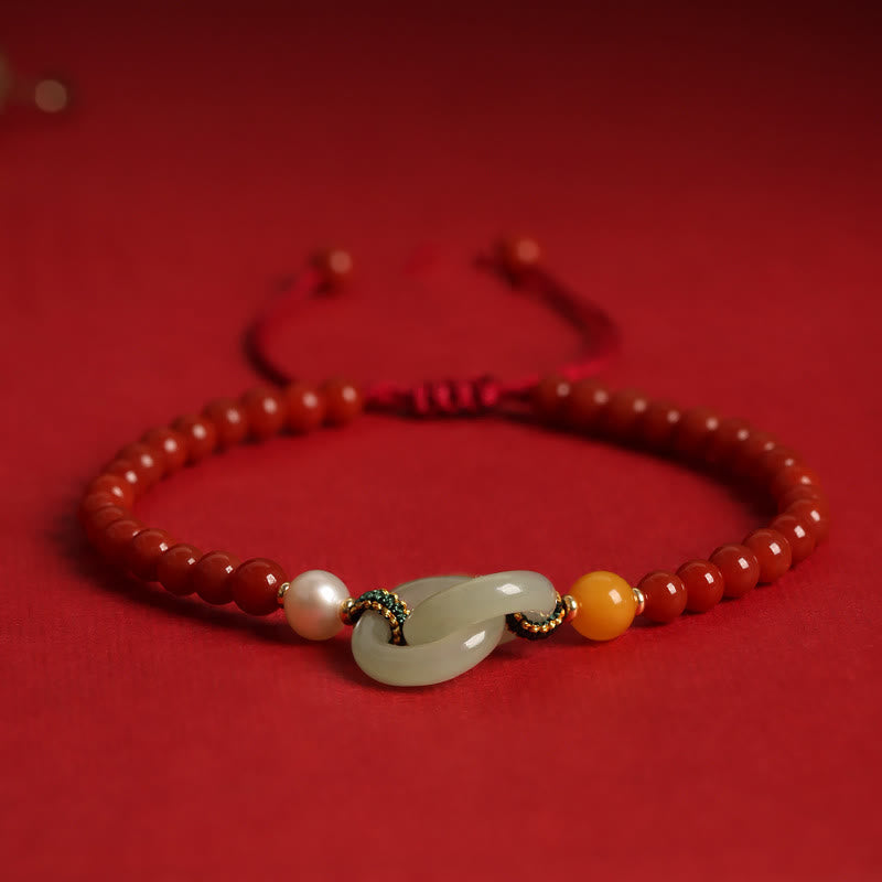 Bracelet de confiance en agate rouge et jade Hetian avec boucle de paix