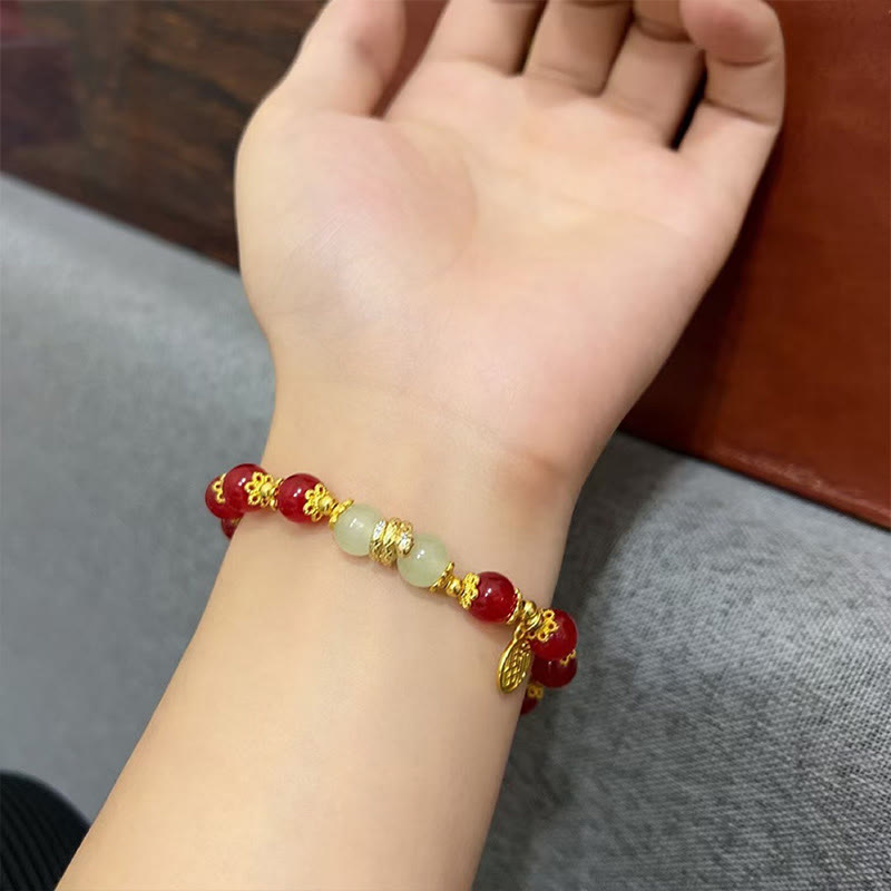 Bracelet Fu en jade et agate rouge pour l'année du serpent, énergie calme
