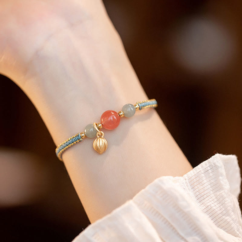 Bracelet de confiance en agate rouge et jade lotus