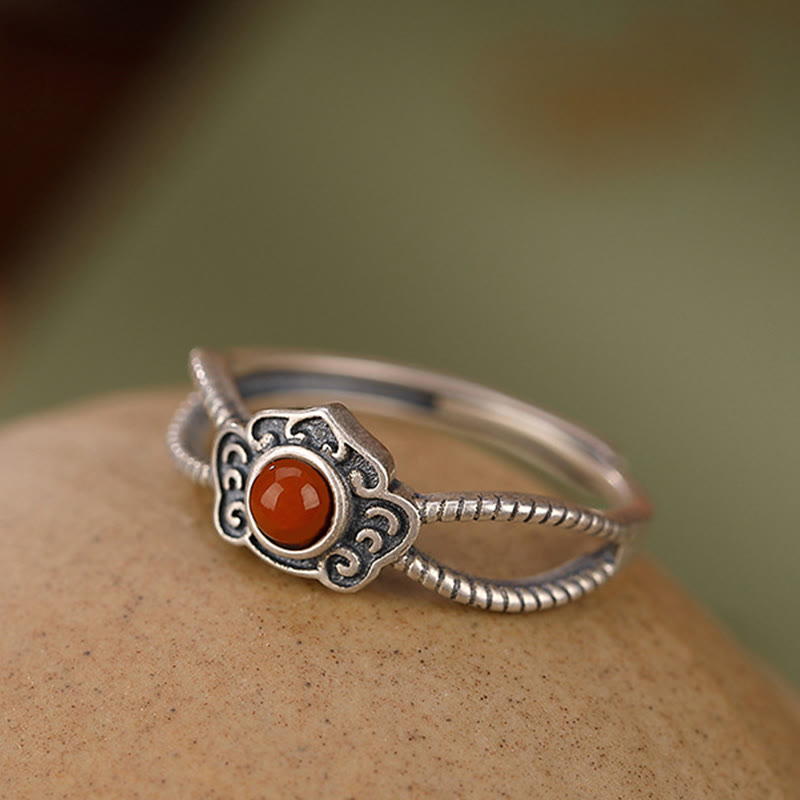 Bague en agate rouge, pensée logique | Argent sterling 925