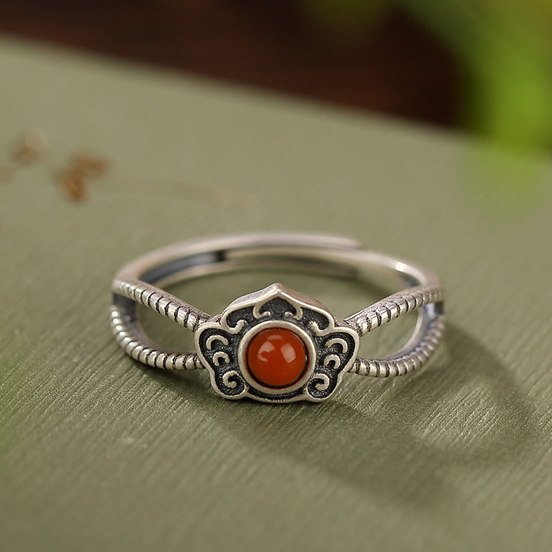 Bague en agate rouge, pensée logique | Argent sterling 925