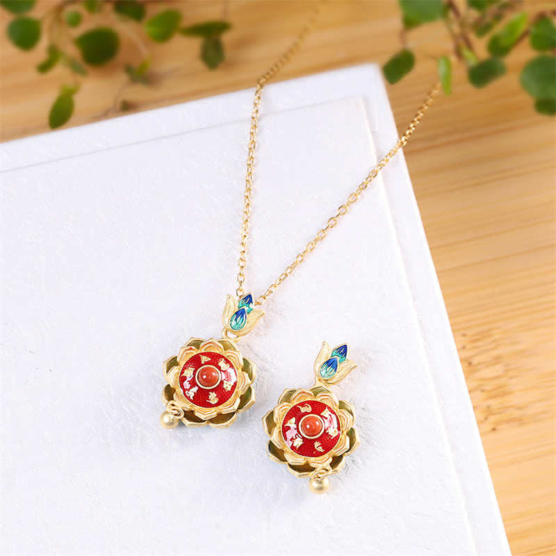 Collier en agate rouge | Pendentif lotus en argent sterling 925