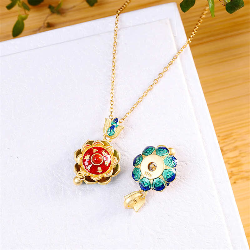 Collier en agate rouge | Pendentif lotus en argent sterling 925