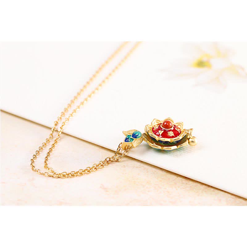 Collier en agate rouge | Pendentif lotus en argent sterling 925