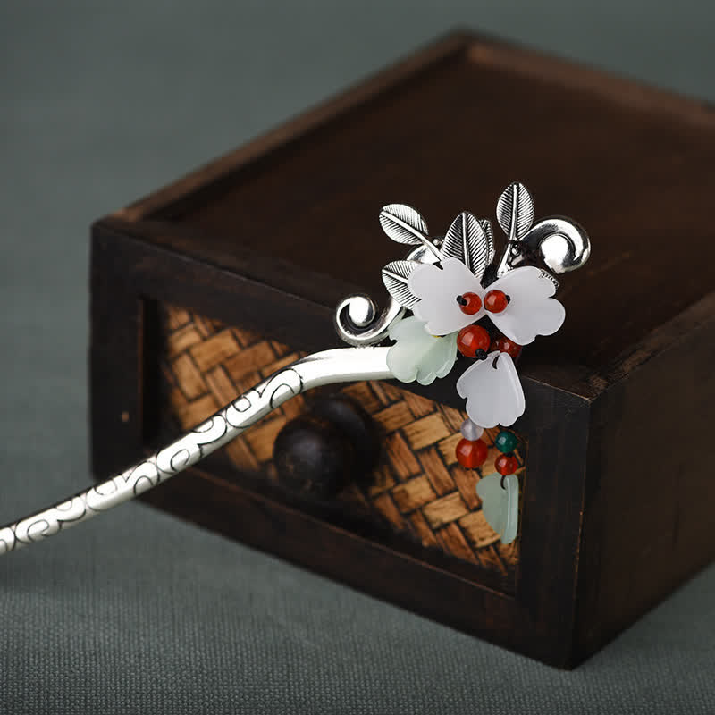 Épingle à cheveux à pompon en agate rouge | Calme, confiance et élégance