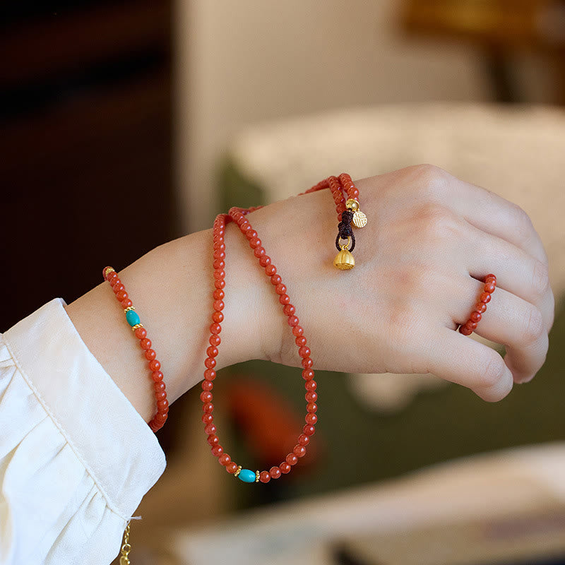 Parure de bijoux Confidence en agate rouge et turquoise | Argent sterling et or