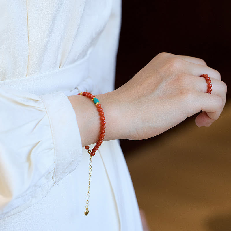 Parure de bijoux Confidence en agate rouge et turquoise | Argent sterling et or