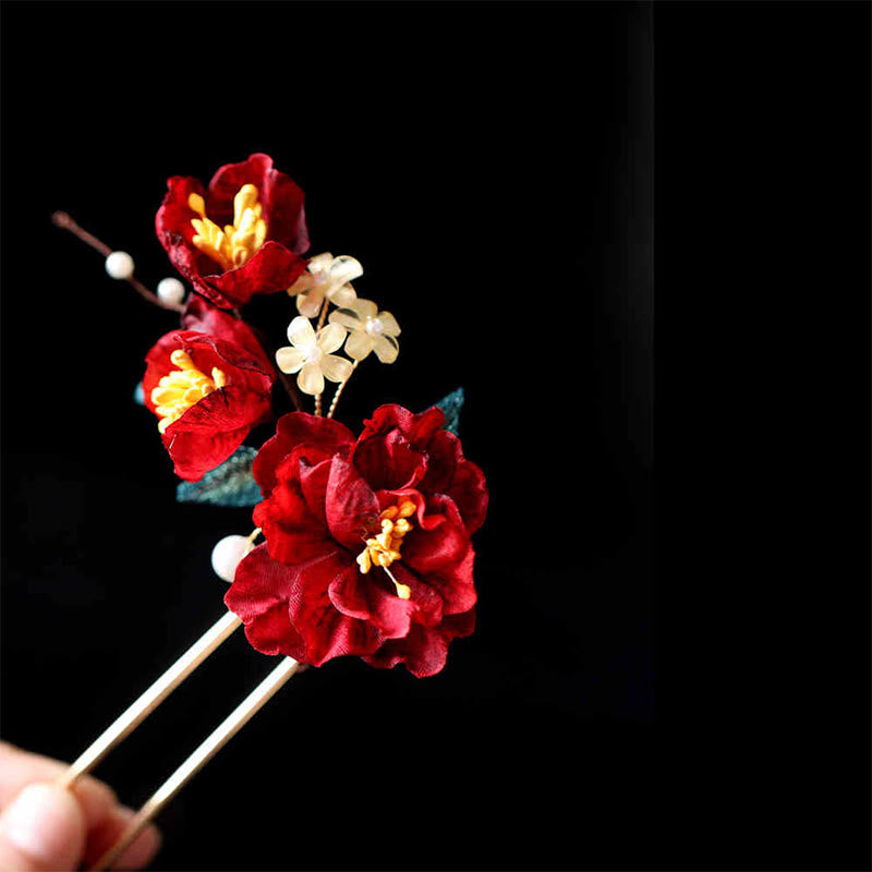 Épingle à cheveux chinoise en forme de papillon camélia rouge pour la transformation et l'espoir