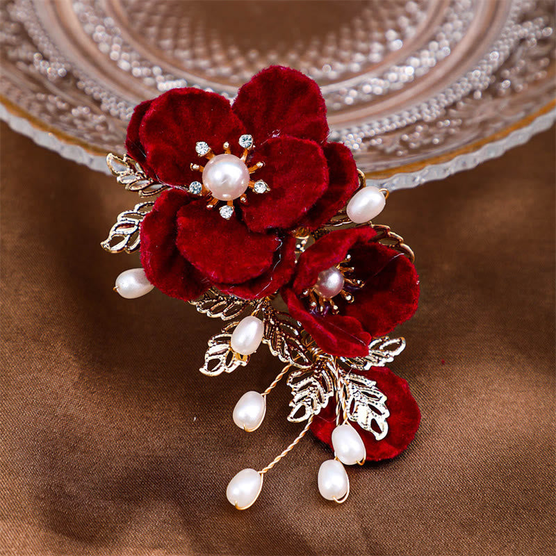 Pince à cheveux chinoise vintage camélia rouge | Sons de guérison