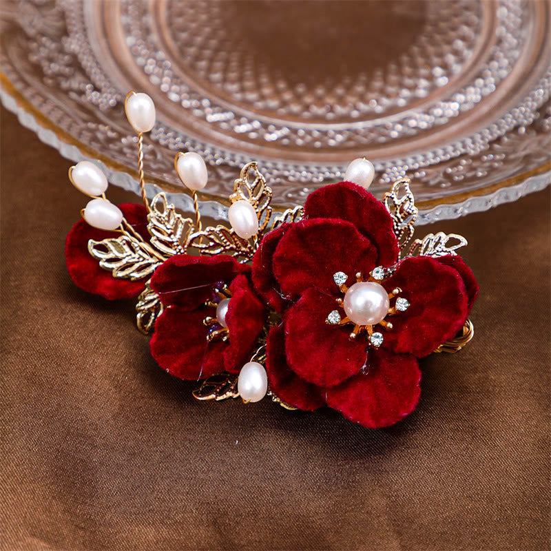 Pince à cheveux chinoise vintage camélia rouge | Sons de guérison