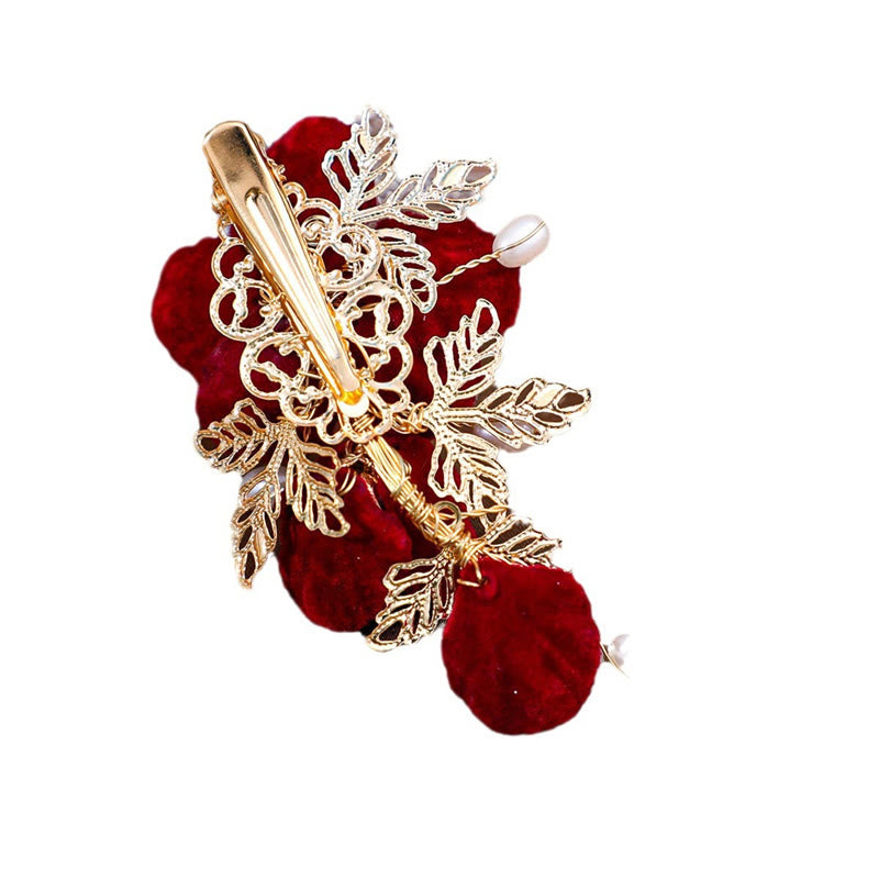 Pince à cheveux chinoise vintage camélia rouge | Sons de guérison