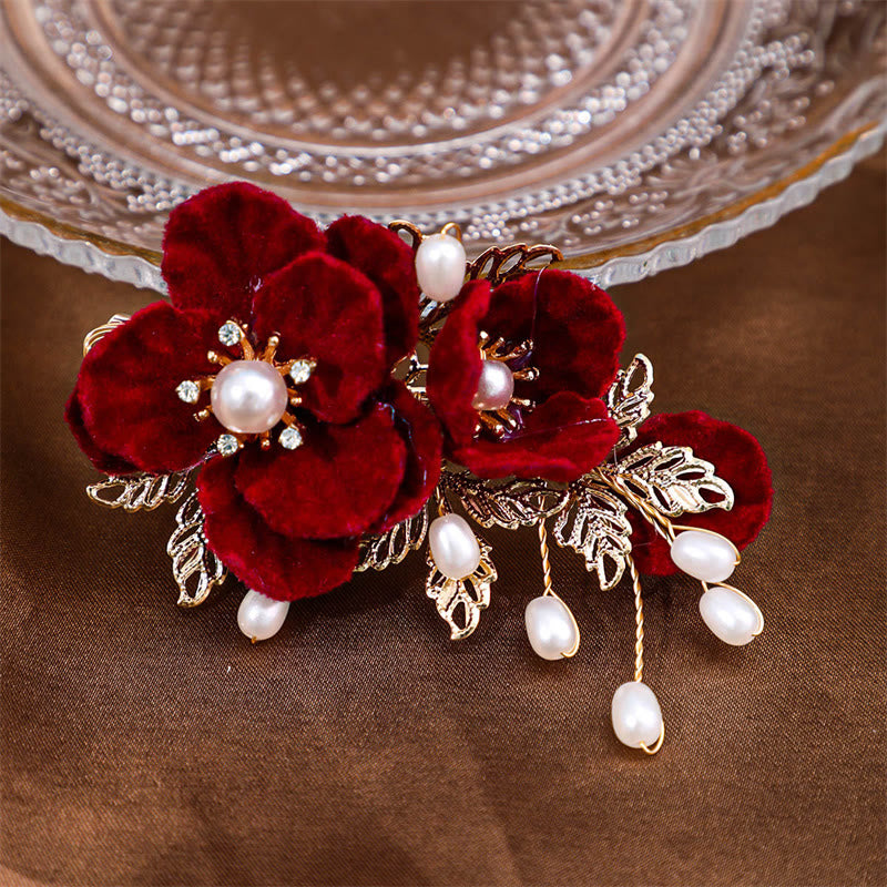 Pince à cheveux chinoise vintage camélia rouge | Sons de guérison