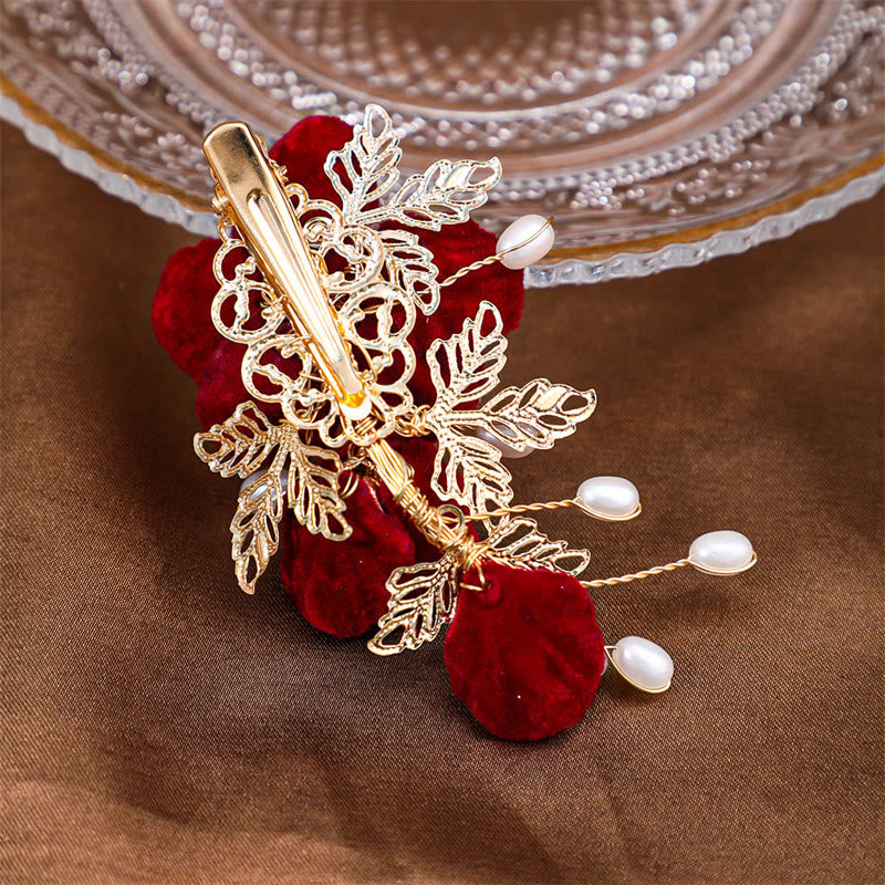 Pince à cheveux chinoise vintage camélia rouge | Sons de guérison
