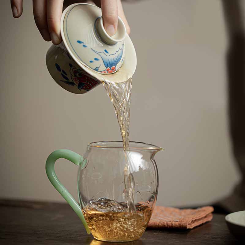 Tasse à thé Gaiwan en céramique rouge motif carpe koï 130 ml pour rituels du thé