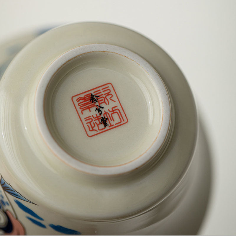 Tasse à thé Gaiwan en céramique rouge motif carpe koï 130 ml pour rituels du thé