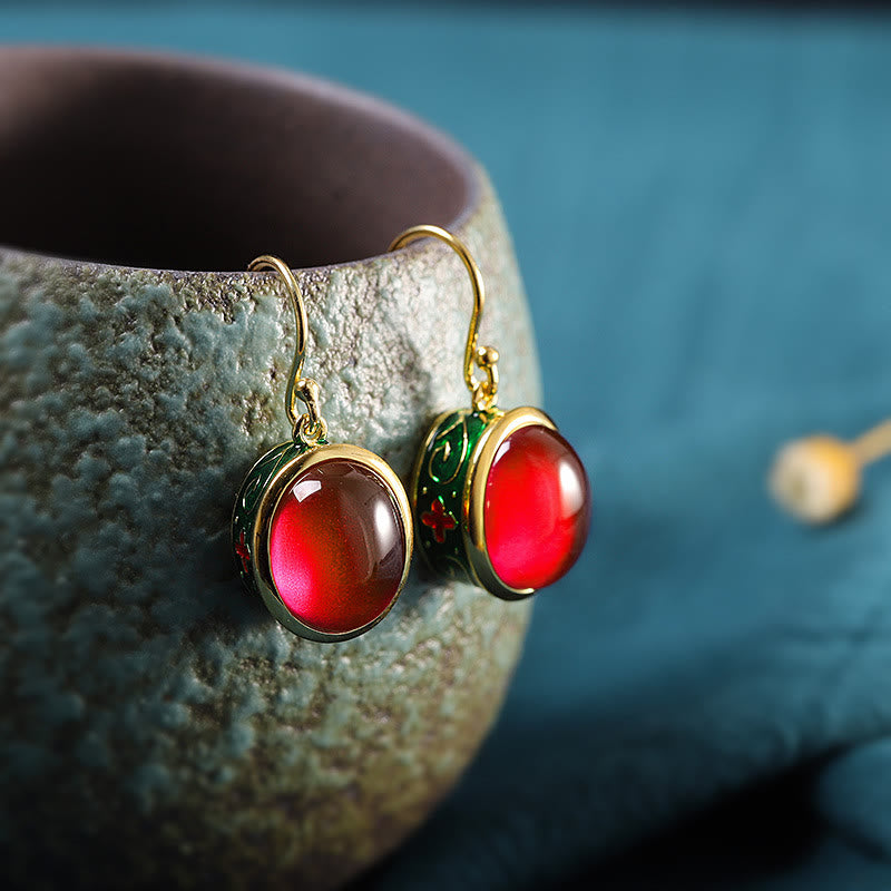 Boucles d'oreilles spirituelles en corindon rouge pour la confiance et le courage