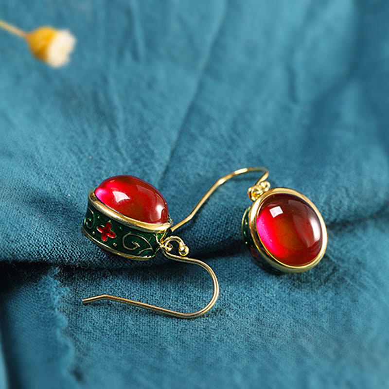 Boucles d'oreilles spirituelles en corindon rouge pour la confiance et le courage