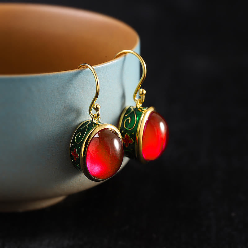 Boucles d'oreilles spirituelles en corindon rouge pour la confiance et le courage