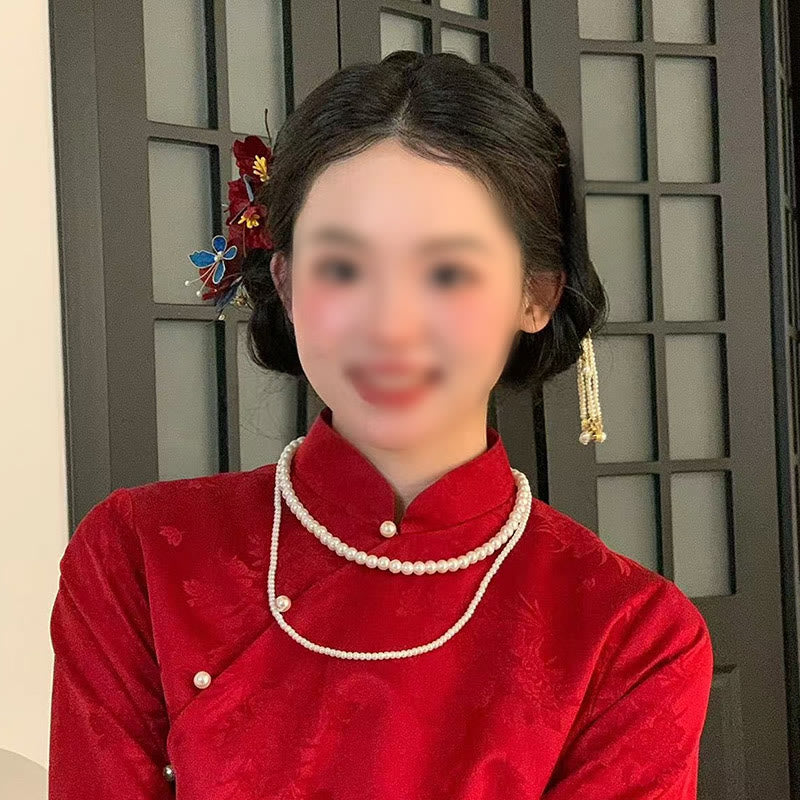 Peigne à cheveux papillon à fleurs rouges pour la transformation et l'amour