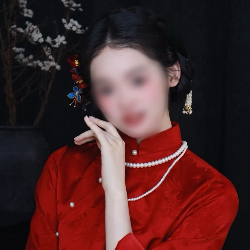 Peigne à cheveux papillon à fleurs rouges pour la transformation et l'amour