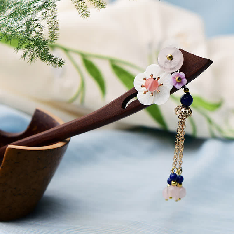 Épingle à cheveux en cristal rose et bois de santal rouge | Charme chinois