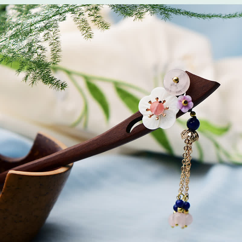 Épingle à cheveux en cristal rose et bois de santal rouge | Charme chinois