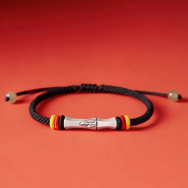 Bracelet d'illumination en bambou et argent sterling 999 avec fil rouge