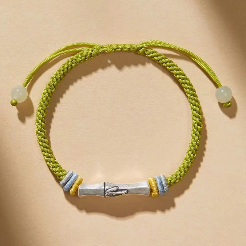 Bracelet d'illumination en bambou et argent sterling 999 avec fil rouge