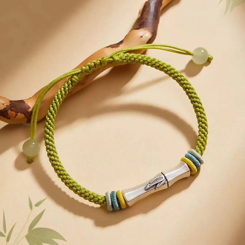 Bracelet d'illumination en bambou et argent sterling 999 avec fil rouge