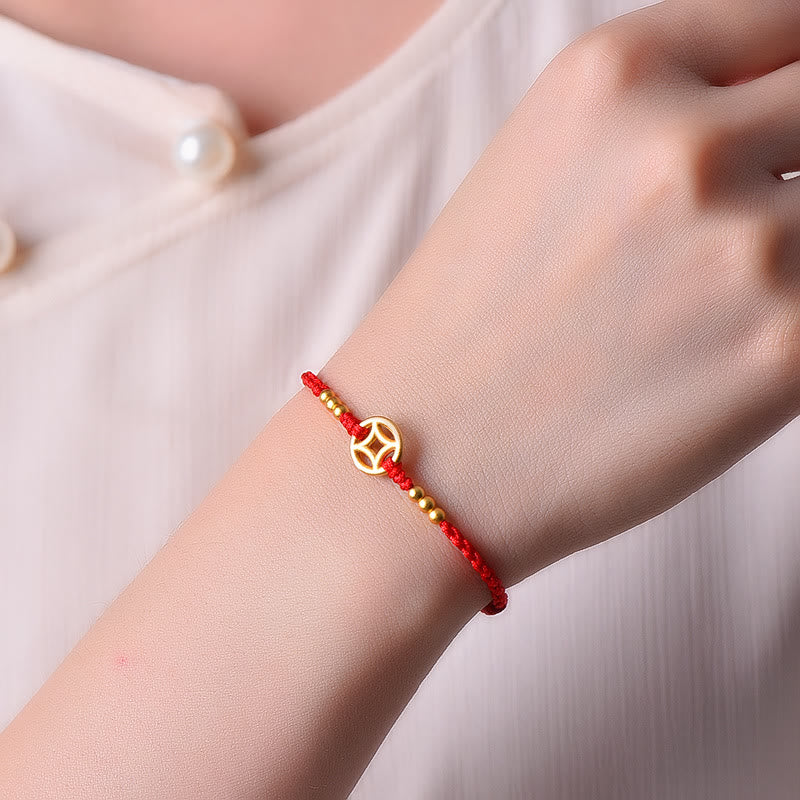 Bracelet en fil rouge pour la force et la protection | Pièce de cuivre tressée
