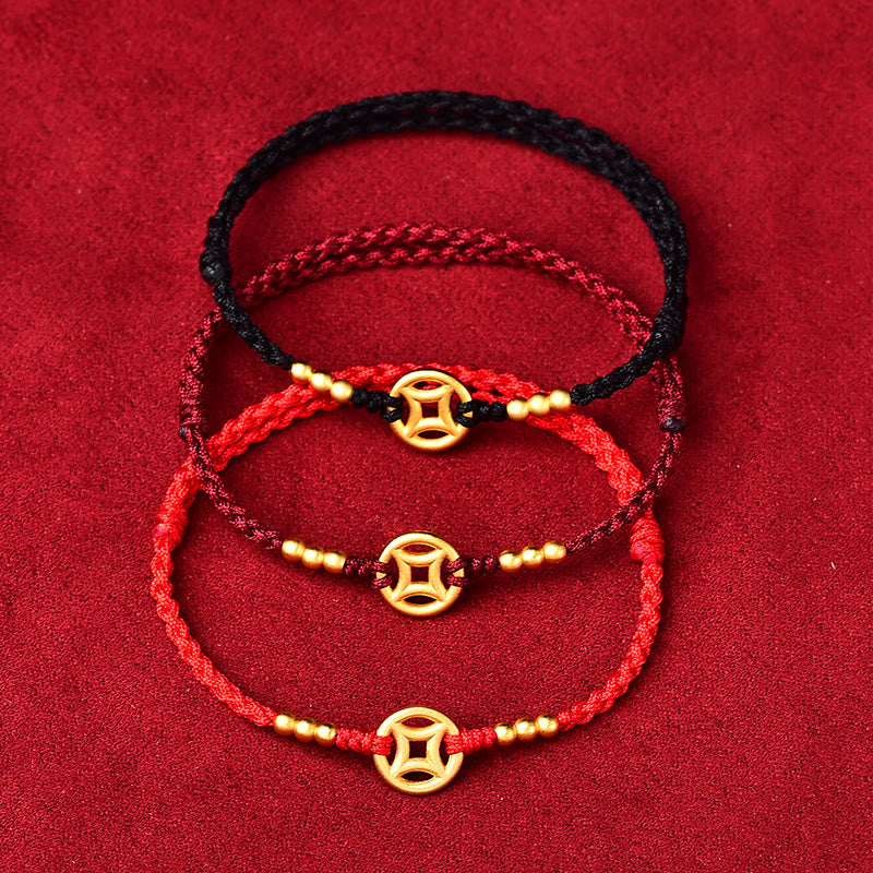 Bracelet en fil rouge pour la force et la protection | Pièce de cuivre tressée
